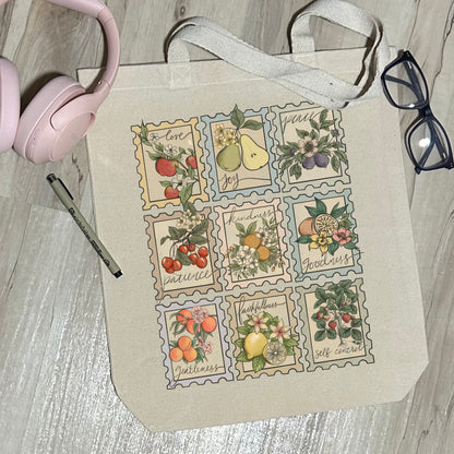 The Fruit of the Spirit Stamps - Sturdy Canvas Tote Bags with Bottom 15"W x 16"H x 3"D