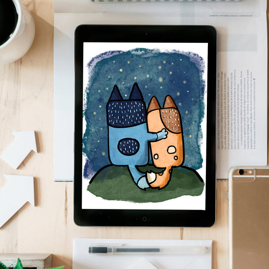 Bandit and Chili under the stars- instant download digital printable artwork