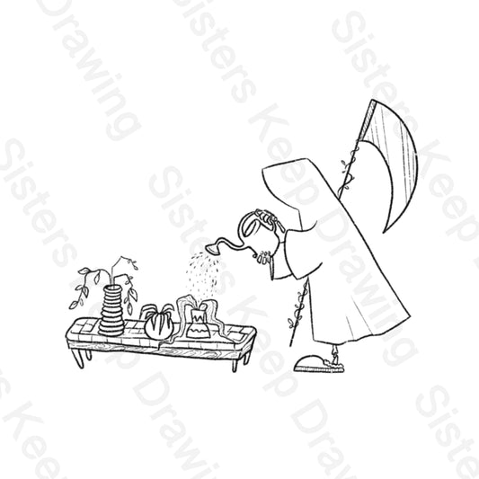 Grim Reaper watering plants - Tattoo Transparent PNG