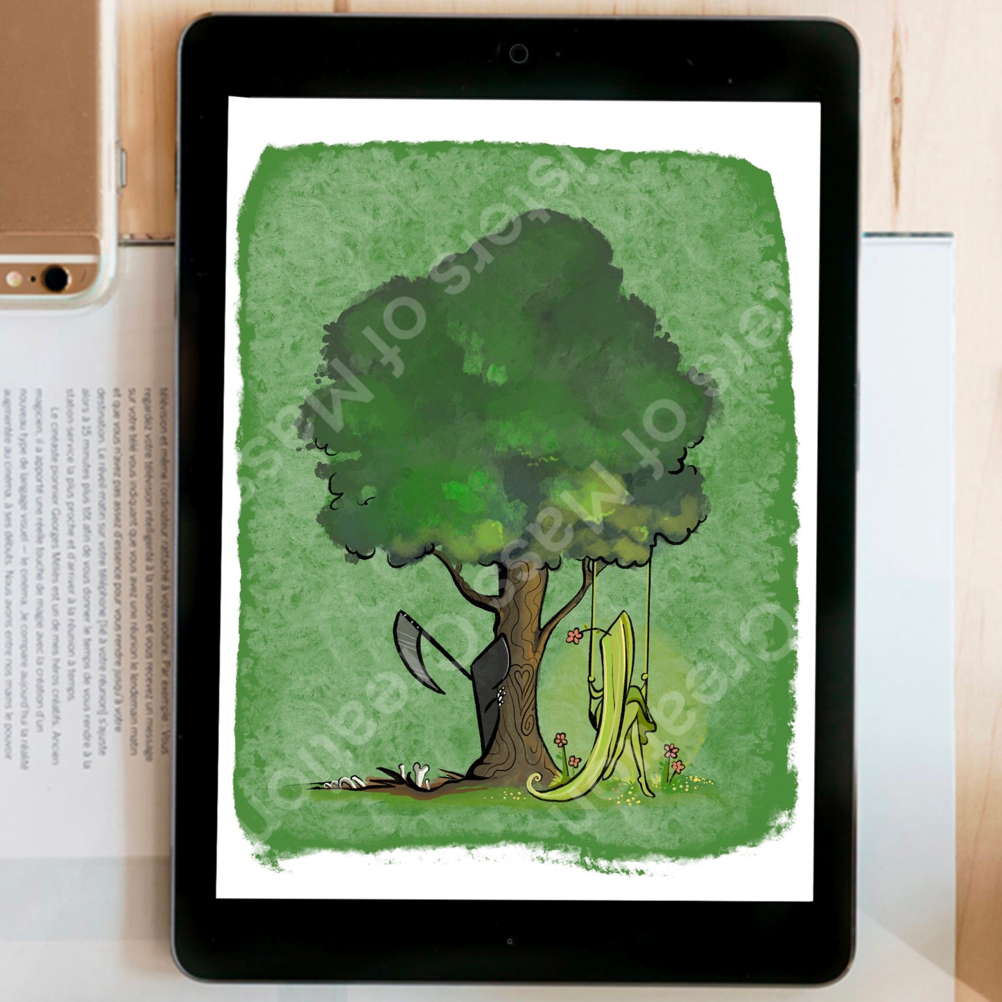 Grim Reaper and Life summer instant download digital printable artwork