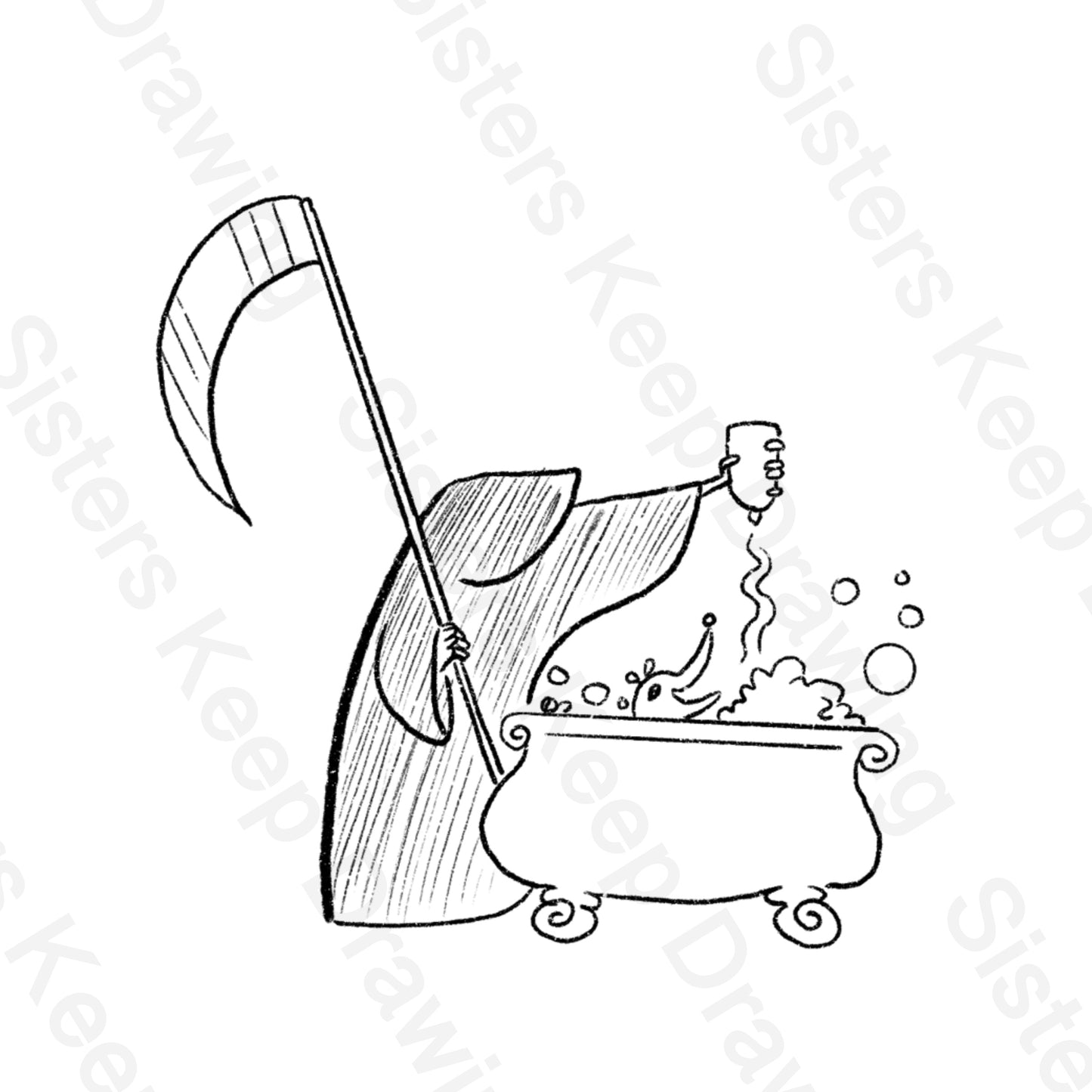 Grim Reaper Giving His Dog a Bath - Tattoo Transparent PNG