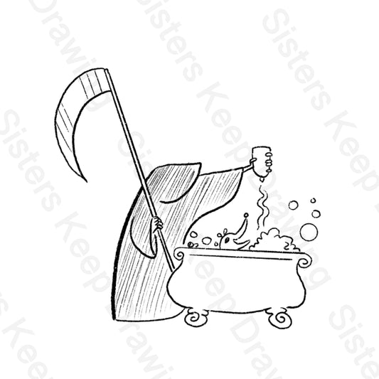 Grim Reaper Giving His Dog a Bath - Tattoo Transparent PNG