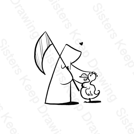 Grim Reaper petting the Dodo bird -Tattoo Transparent PNG