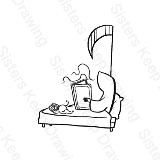 Grim Reaper reading in bed - Tattoo Transparent PNG