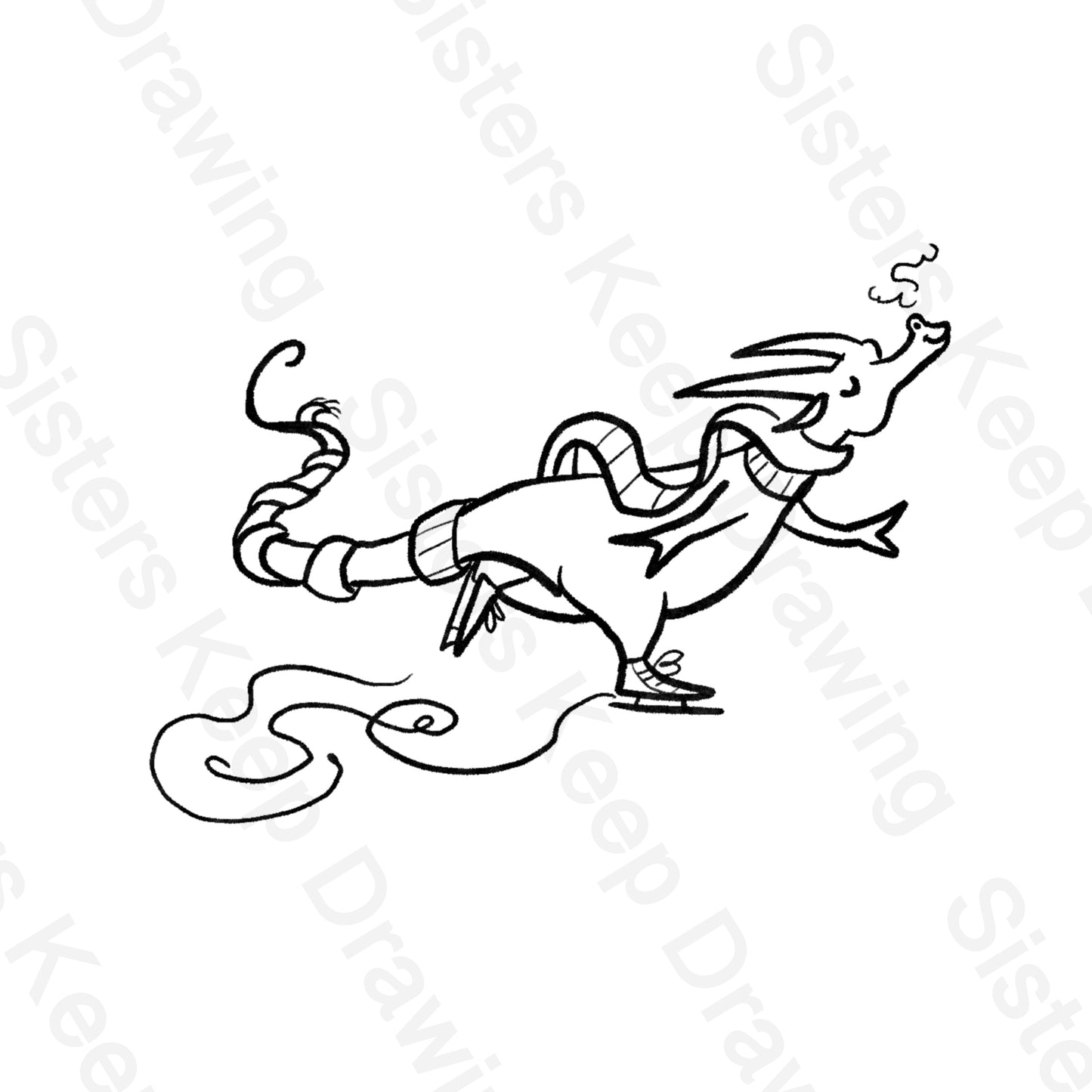 Tiny Dragon Ice Skating - Tattoo Transparent Permission PNG- instant download digital printable artwork