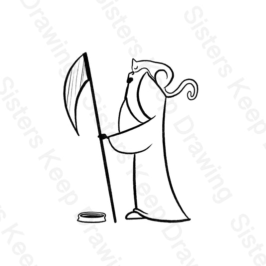 Grim Reaper scratching cats chin - Tattoo Transparent PNG