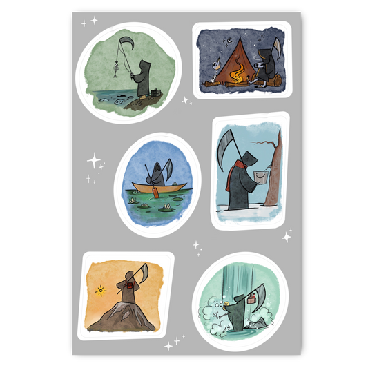 Grim Reaper on a camping trip-Sticker Sheet