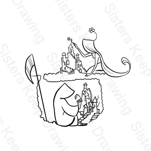 Grim and Life Building a Sand Castle - Tattoo Transparent PNG