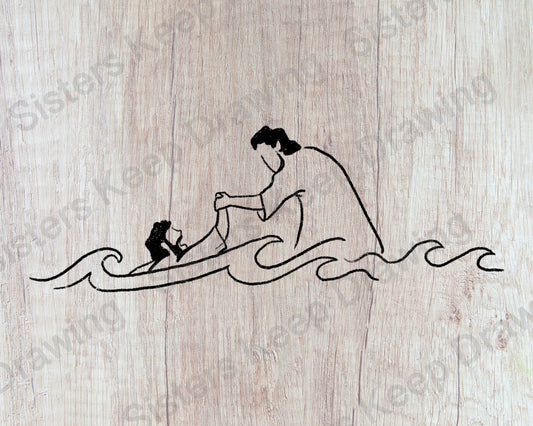 Peter Walking on Water- Tattoo Transparent PNG- instant download digital printable artwork